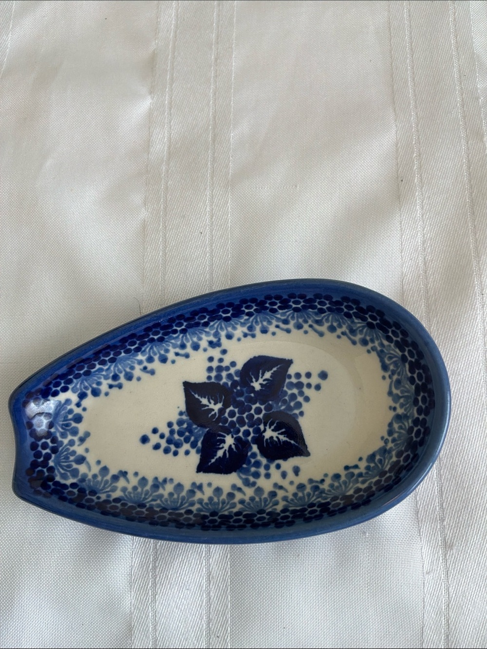 Hand painted polish pottery ceramic spoon rest